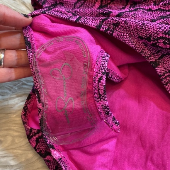 NWT Jessica Simpson Snakeskin Asymmetric Tied One Piece Swimsuit in Fuchsia L - Picture 10 of 12